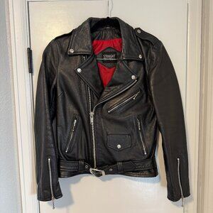 Straight To Hell Womens Commando Black and Silver Leather Jacket - Size S